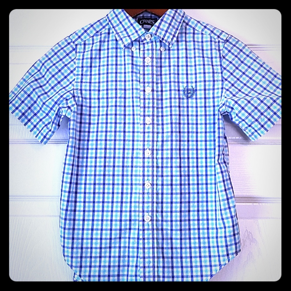 Boys checkered button down. Blue and white